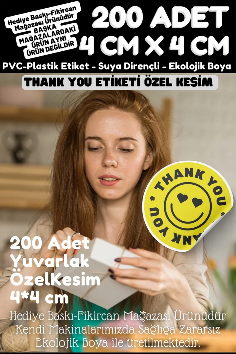 - Thank You Etiketi 200 Adet- 4 Cm Çapında Kokusuz Pvc Etiket K6 — fotoğraf 2