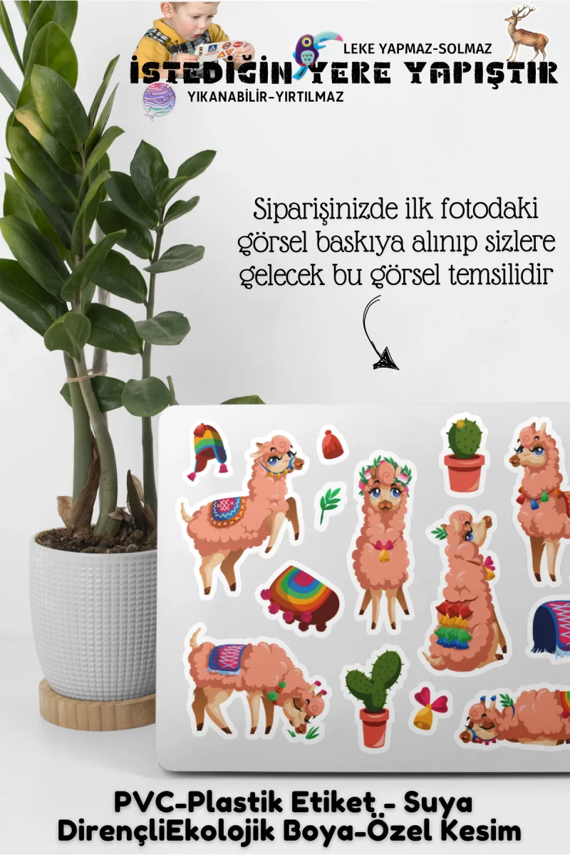 Fikircan Etiket Seti 25x25cm Pvc Sticker -Defter-Laptop-Tablet-Telefon-Dolap-Cam vb Her yere Yapışır — fotoğraf 3