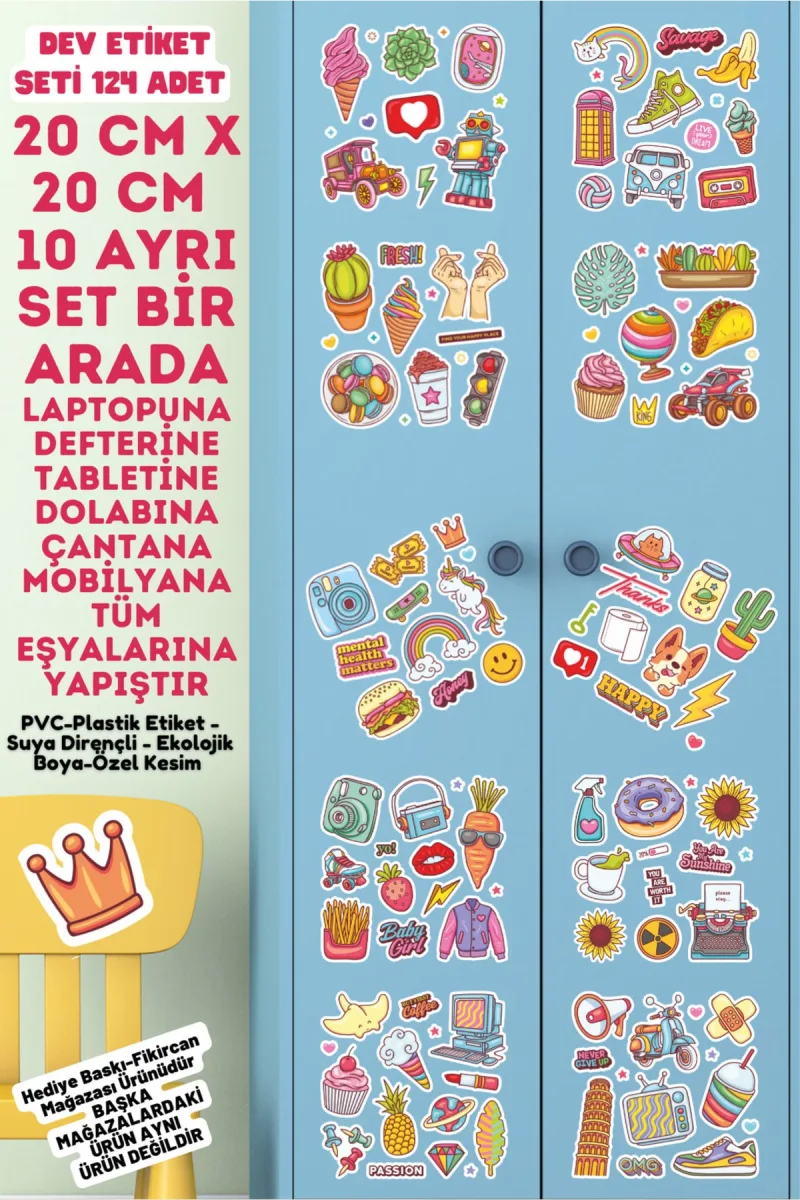 - Dev Etiket Seti - 124 Adet - Pvc Sticker -defter Laptop Tablet Vb. Tüm Ürünlere Yapışır — fotoğraf 2