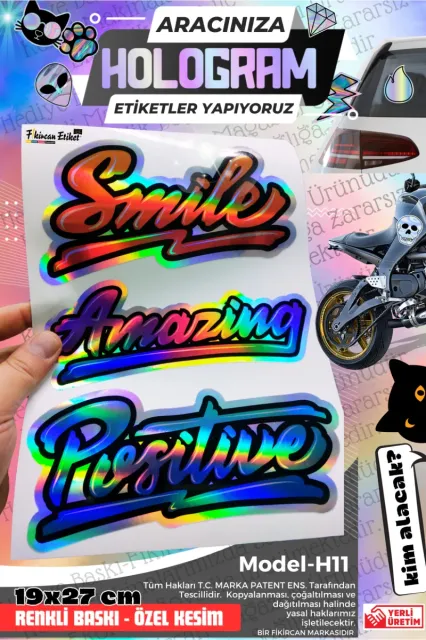 Fikircan-Hologram Etiket- Araba ve Motorsiklet Cam ve Kaporta Uyumlu Renkli Baskı Özel Kesim Sticker