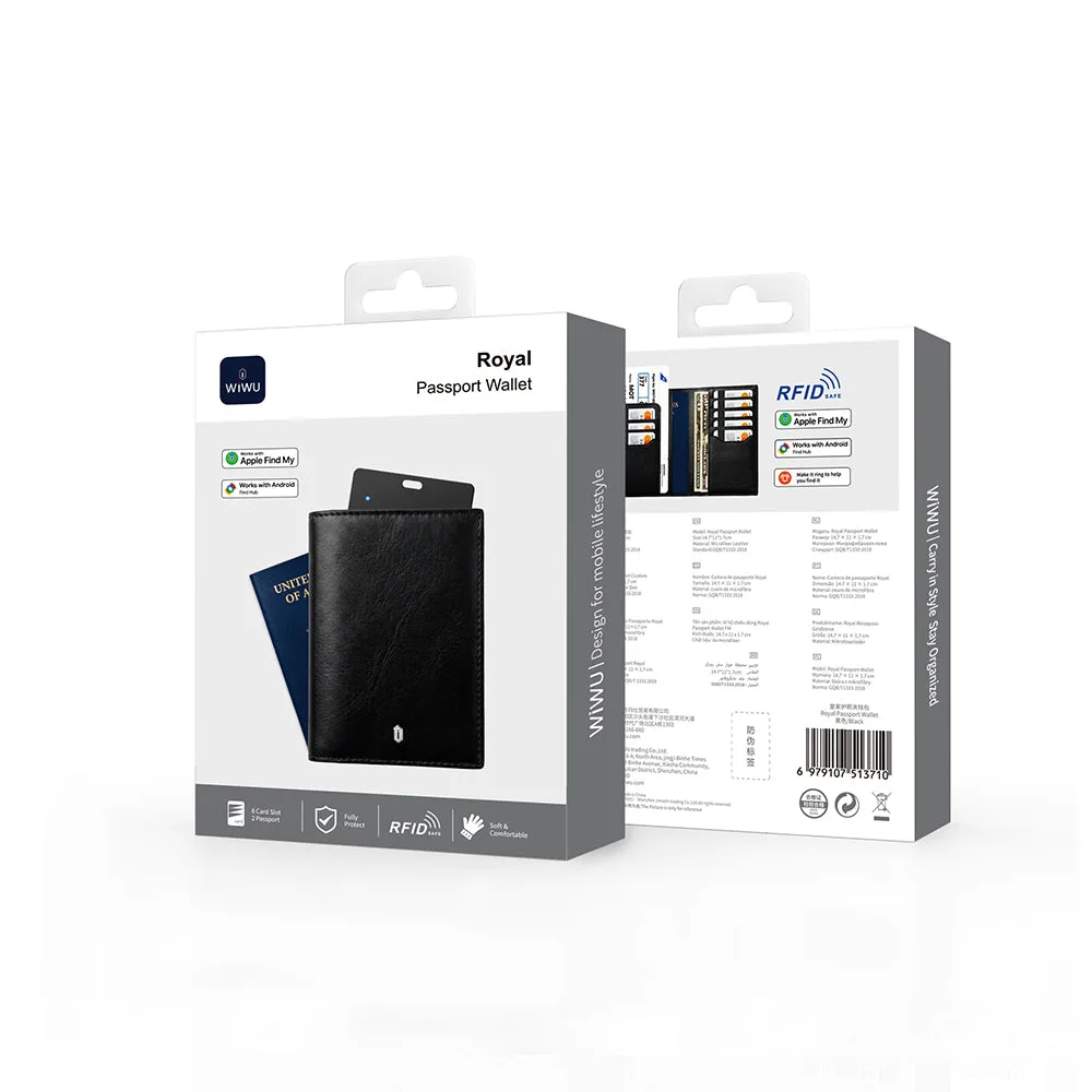 Royal Passport Wallet iOS ve Android Uyumlu RFID Akıllı Takip Özellikli PU Deri Cüzdan