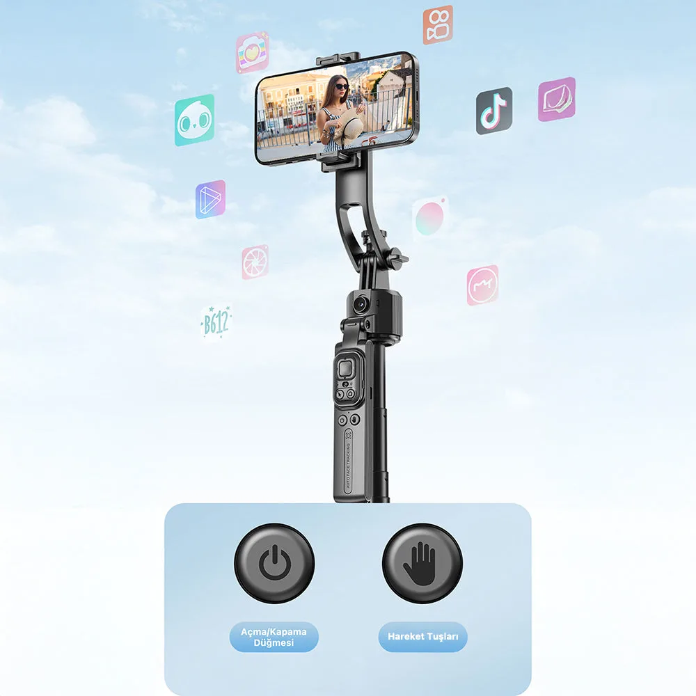 Lenyes LPH107 | 360° Takipli Tripod & Dolgu Işıklı Selfie Çubuğu + Kumanda