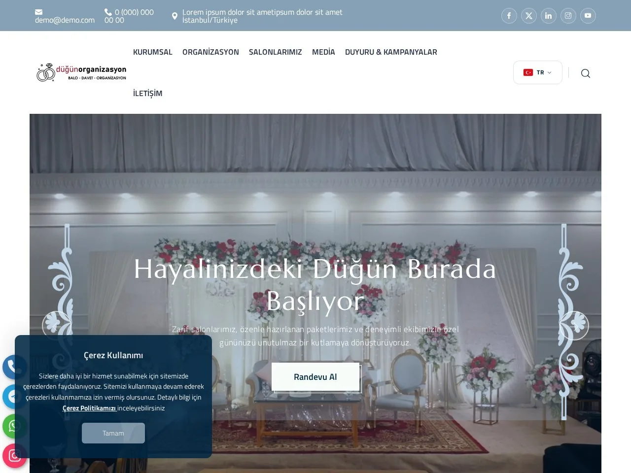 Organizasyon Düğün Salonu V1 Hazır Web Sitesi ekran görüntüsü