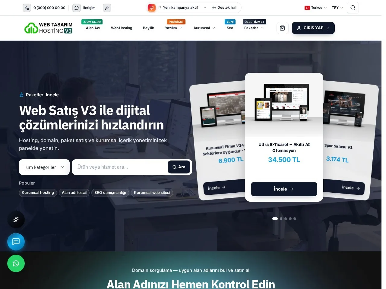 Web Satış Domain Hosting Satış V3 ekran görüntüsü